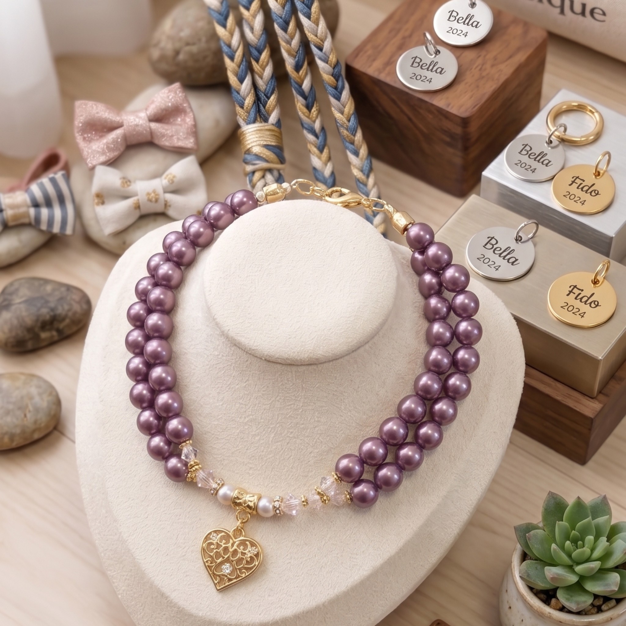 Collana Decorativa per Cani in Pasta di Conchiglia e Dettagli in Zama